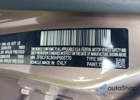 2017 Fiat 500X Trekking Fwd from USA, damaged, VIN ZFBCFXCB5HP605770